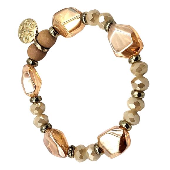 Pink Champagne Stretchy Bracelet with Flower Charm 8" - Picture 3 of 6